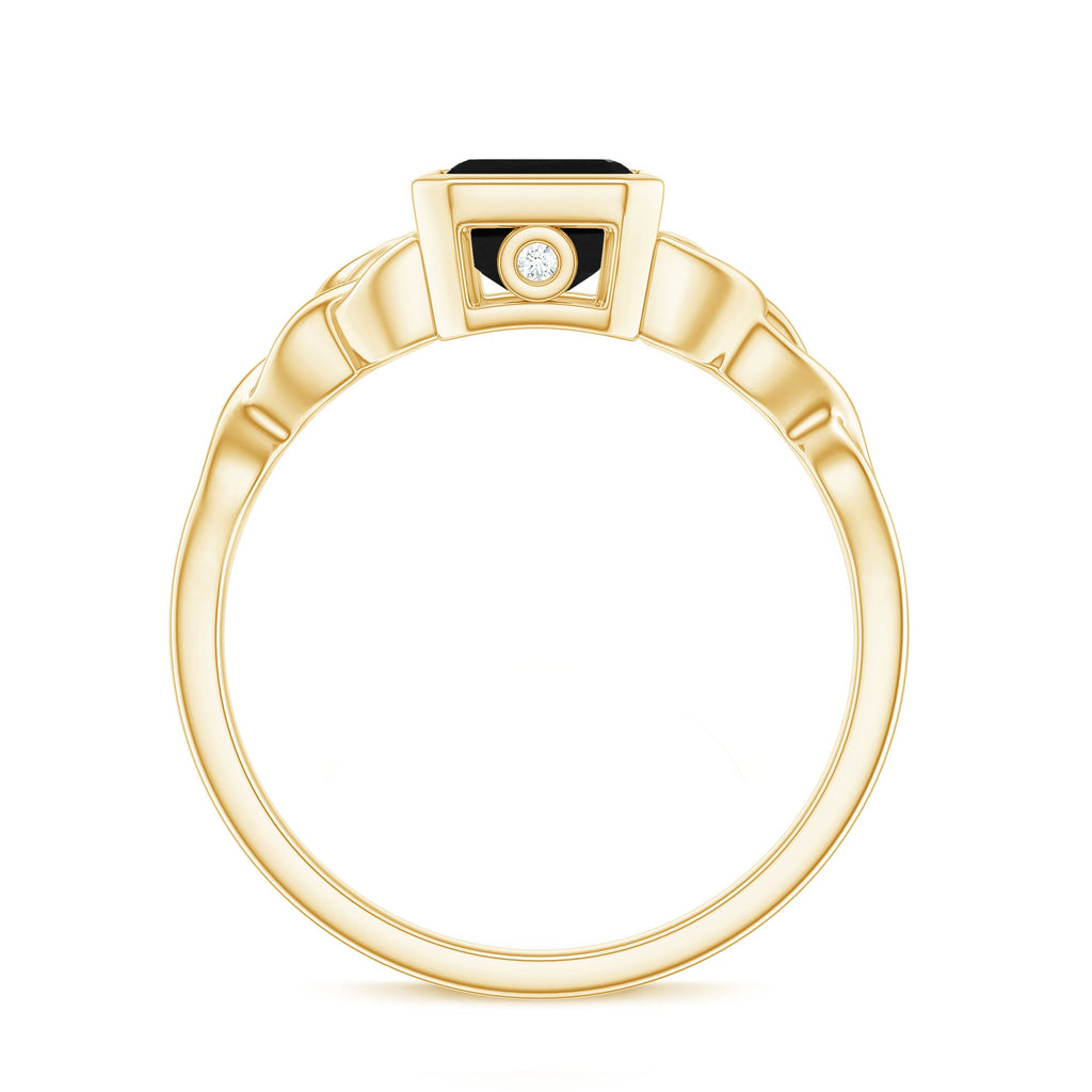 Emerald Cut Black Onyx Bezel Set Engagement Ring with Surprise Diamond