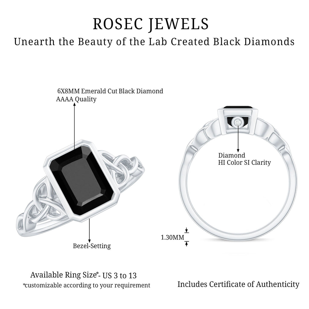 1.6 Carat Lab Grown Black Diamond Celtic Knot Engagement Ring with Surprise White Diamond