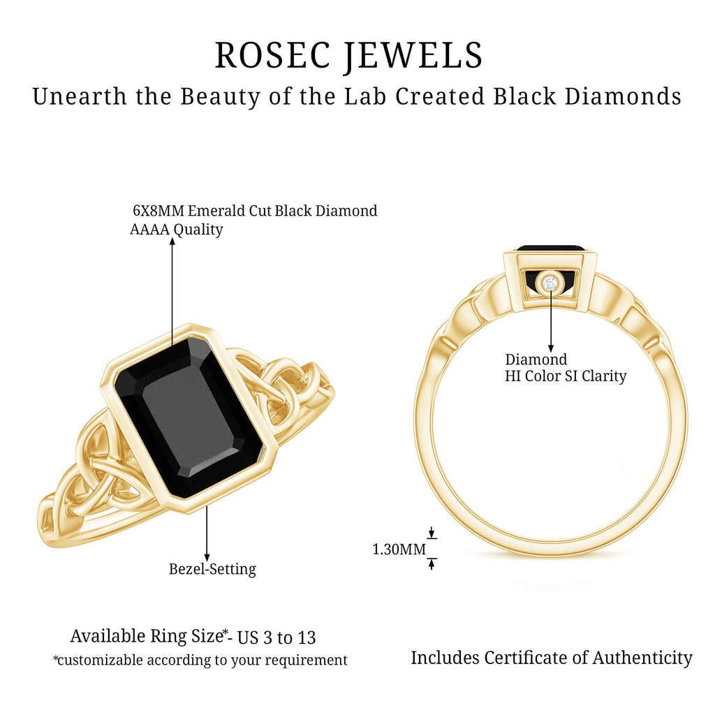 1.6 Carat Lab Grown Black Diamond Celtic Knot Engagement Ring with Surprise White Diamond