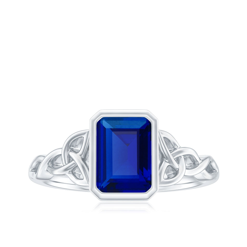 Solitaire Created Blue Sapphire Celtic Engagement Ring