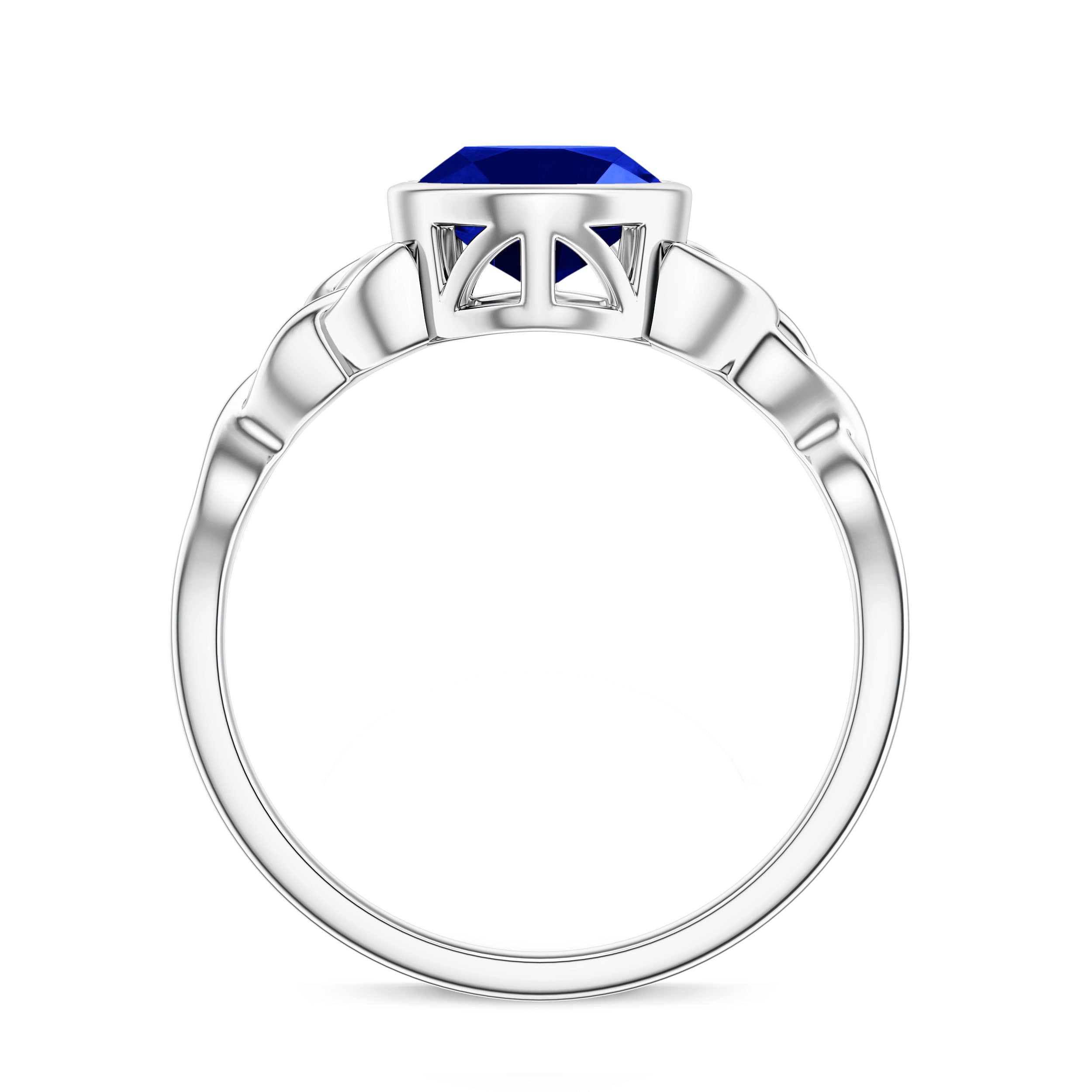 Certified 4 Carat Oval Lab Grown Blue Sapphire Bezel Set Engagement Ring