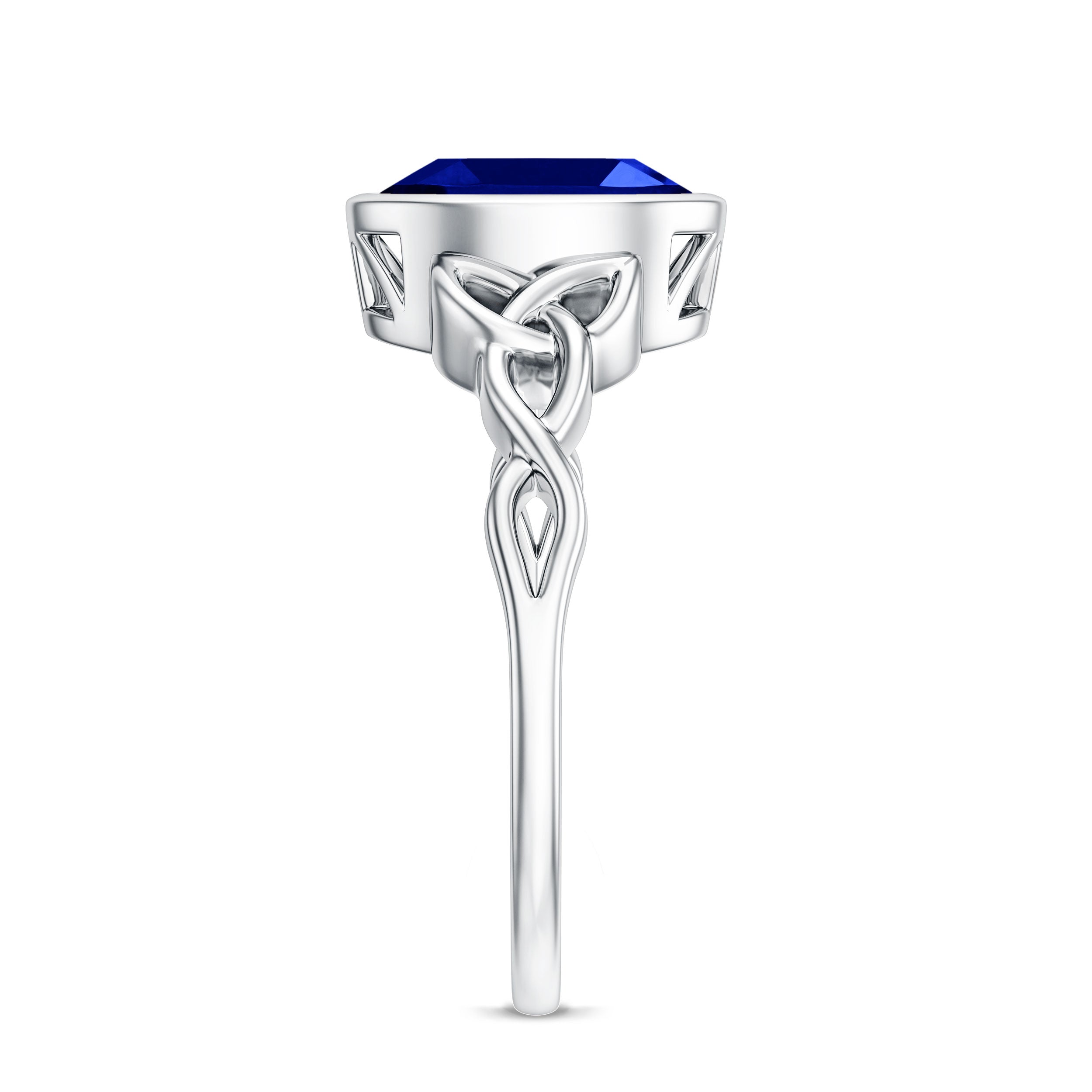 Certified 4 Carat Oval Lab Grown Blue Sapphire Bezel Set Engagement Ring