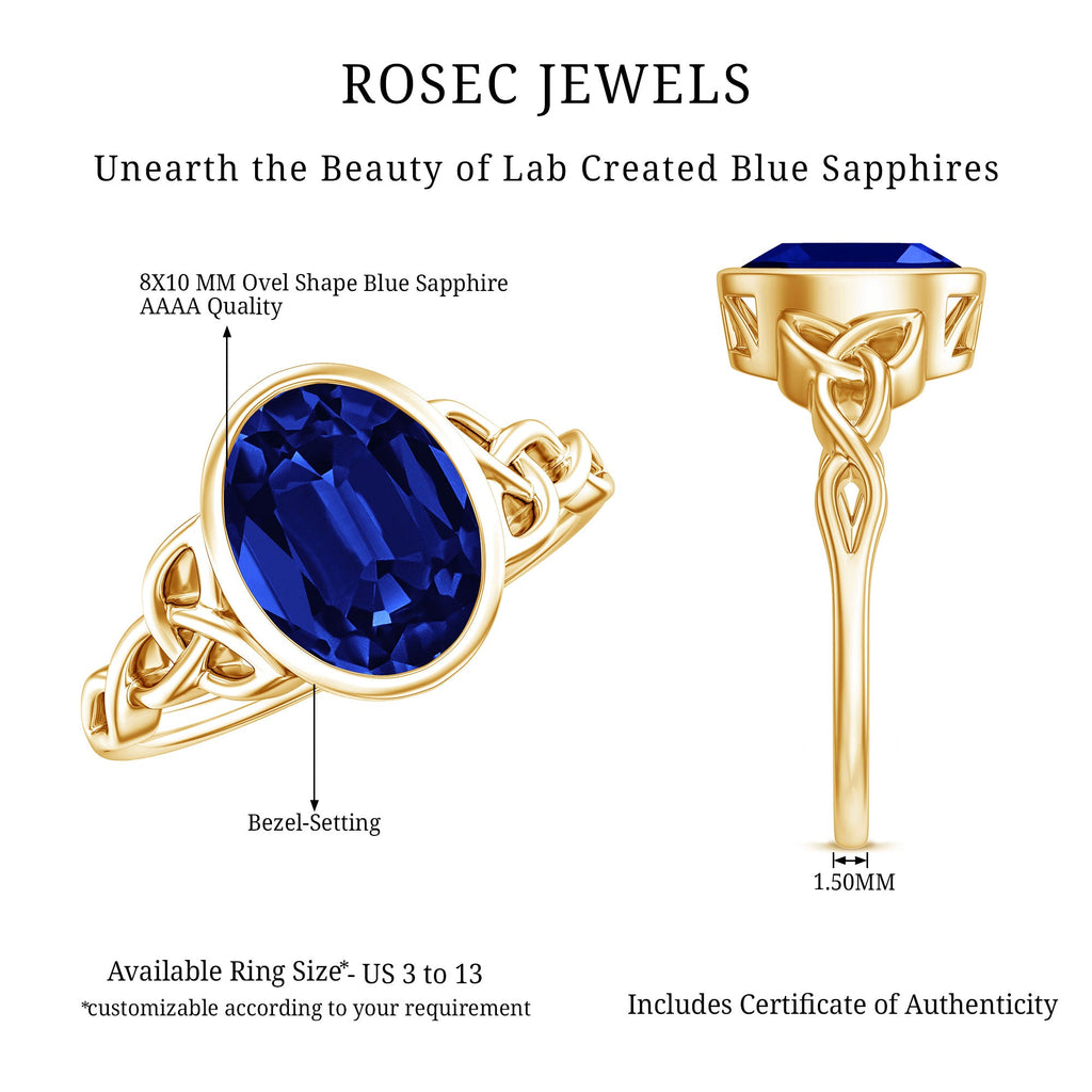 Certified 4 Carat Oval Lab Grown Blue Sapphire Bezel Set Engagement Ring