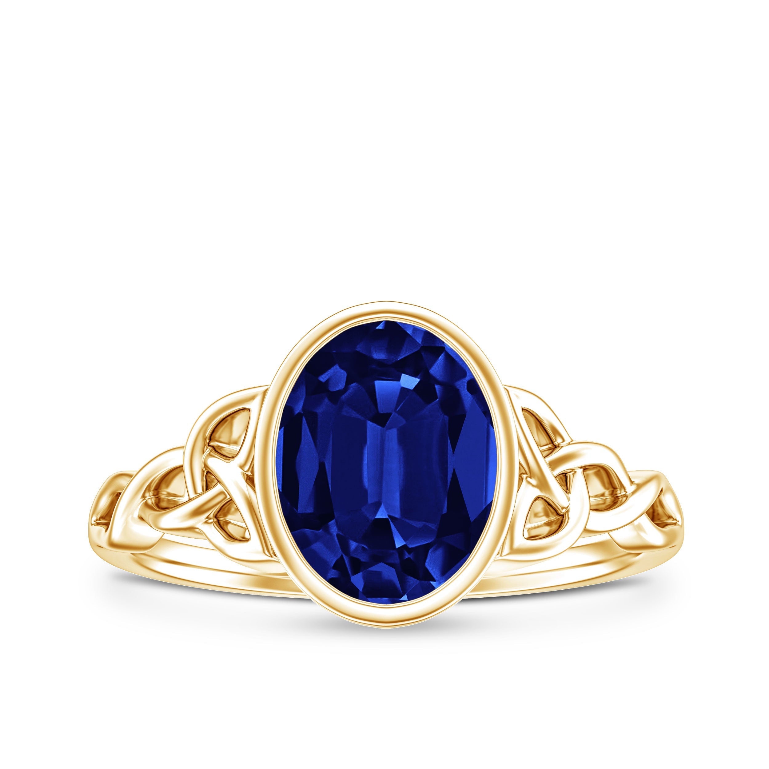 Certified 4 Carat Oval Lab Grown Blue Sapphire Bezel Set Engagement Ring