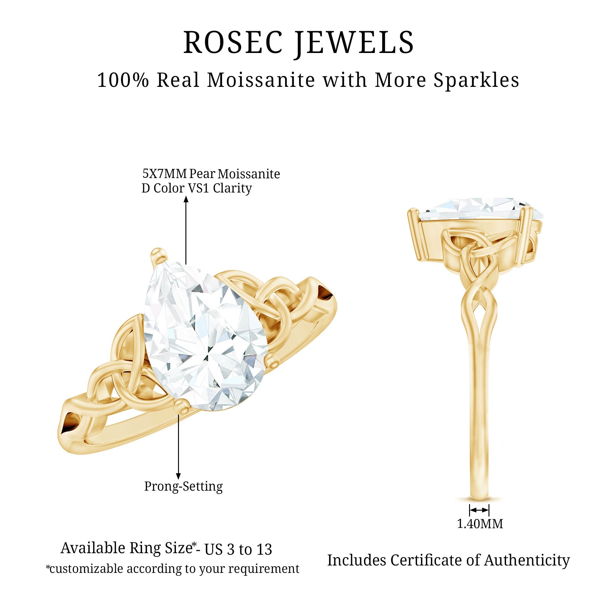 Pear Cut 0.79 Carat Moissanite Celtic Engagement Ring
