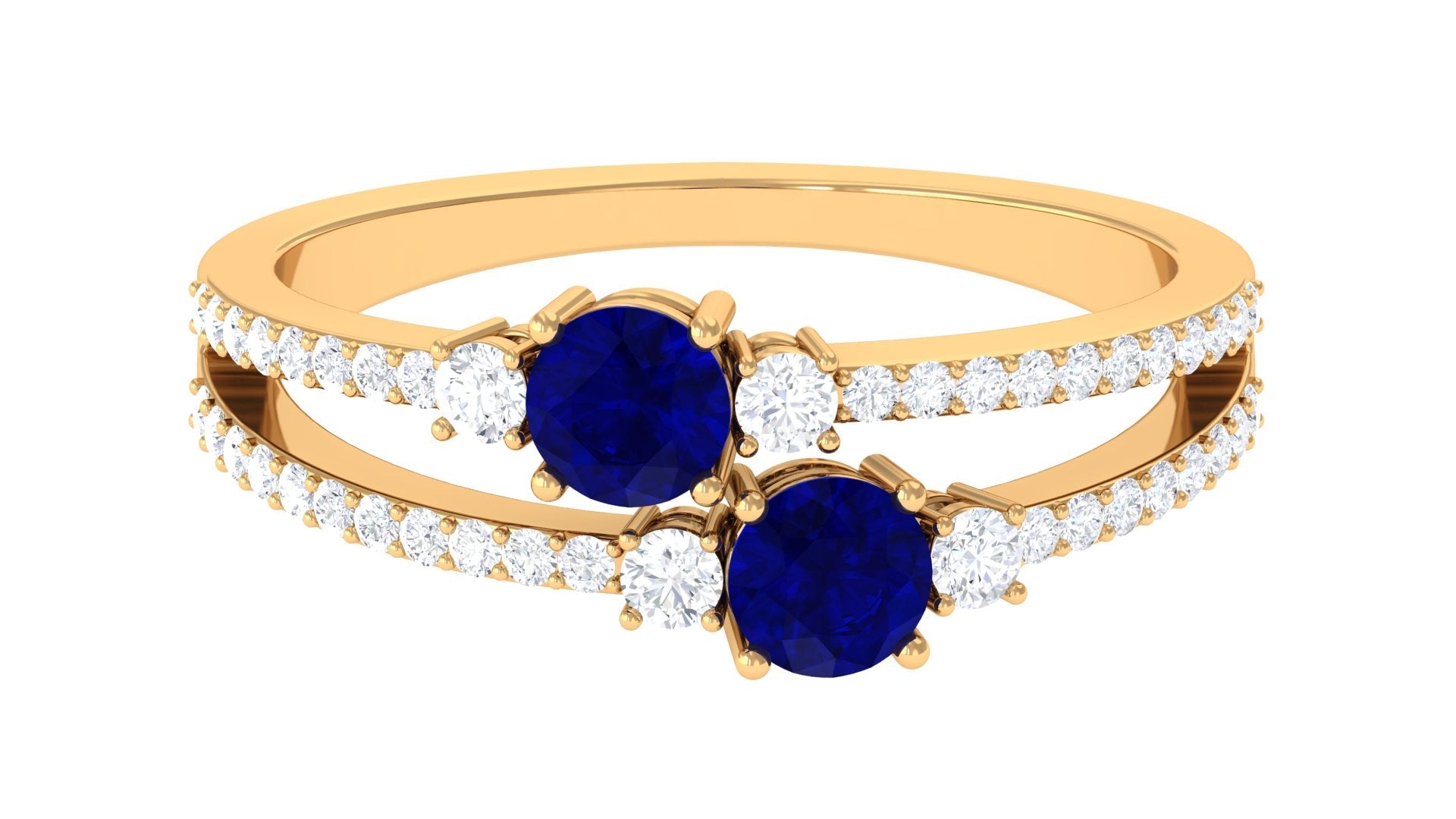 Real Blue Sapphire Two Stone Anniversary Ring with Diamond