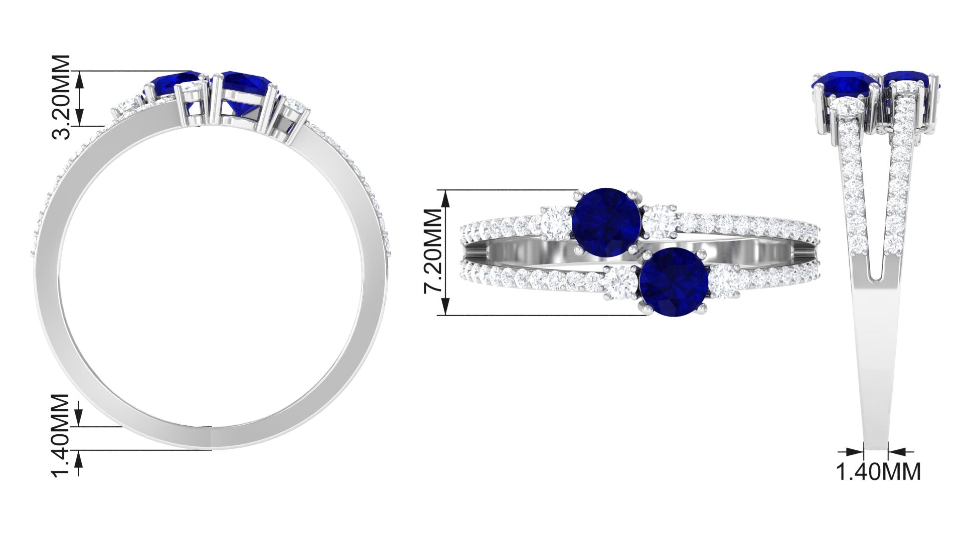 Real Blue Sapphire Two Stone Anniversary Ring with Diamond