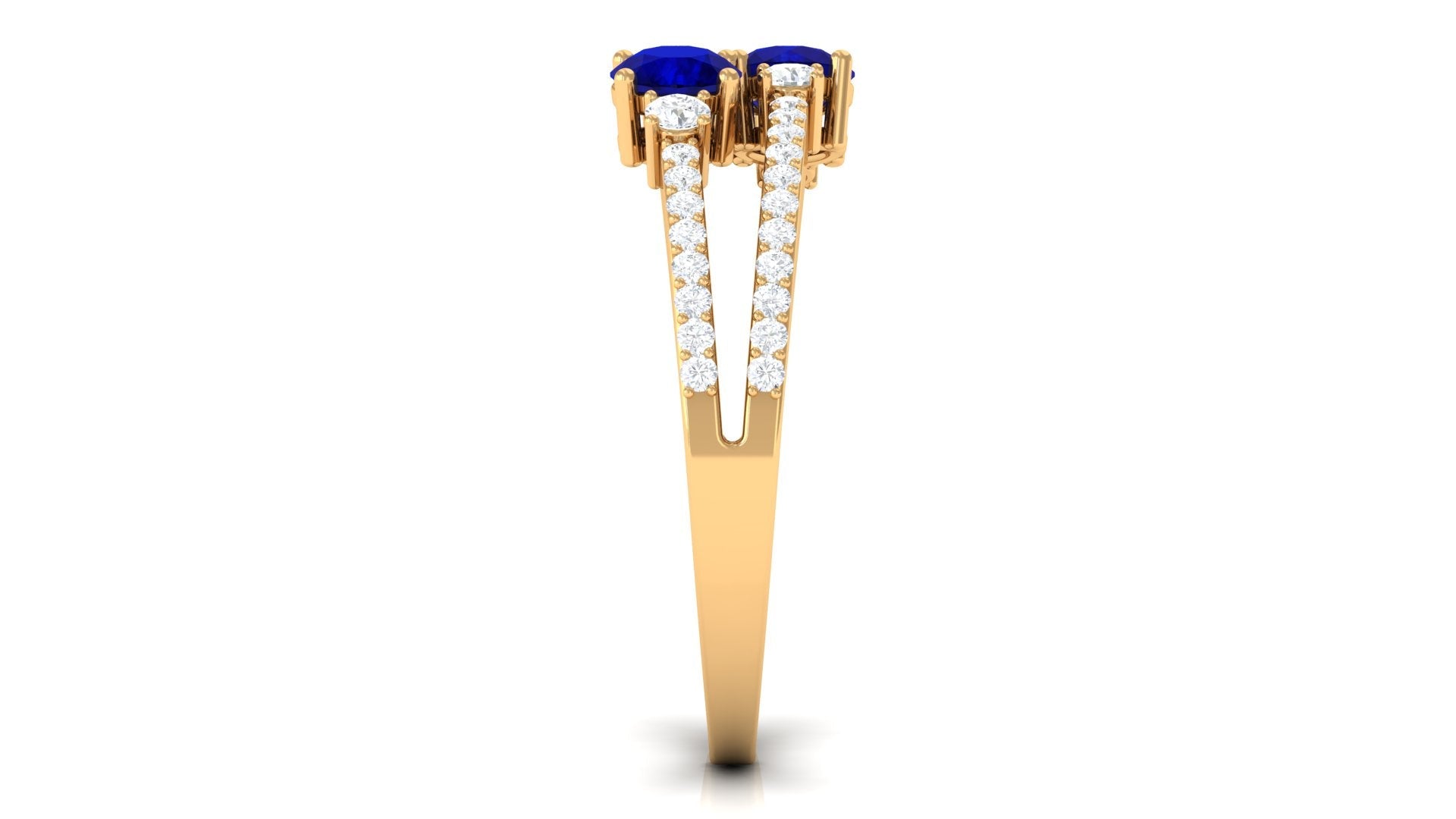 Real Blue Sapphire Two Stone Anniversary Ring with Diamond