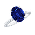 Certified 4 Carat Lab Grown Blue Sapphire Engagement Ring with Surprise Diamond