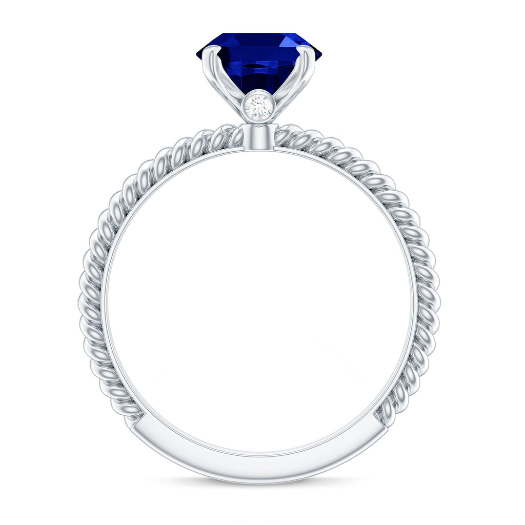 Certified 4 Carat Lab Grown Blue Sapphire Engagement Ring with Surprise Diamond