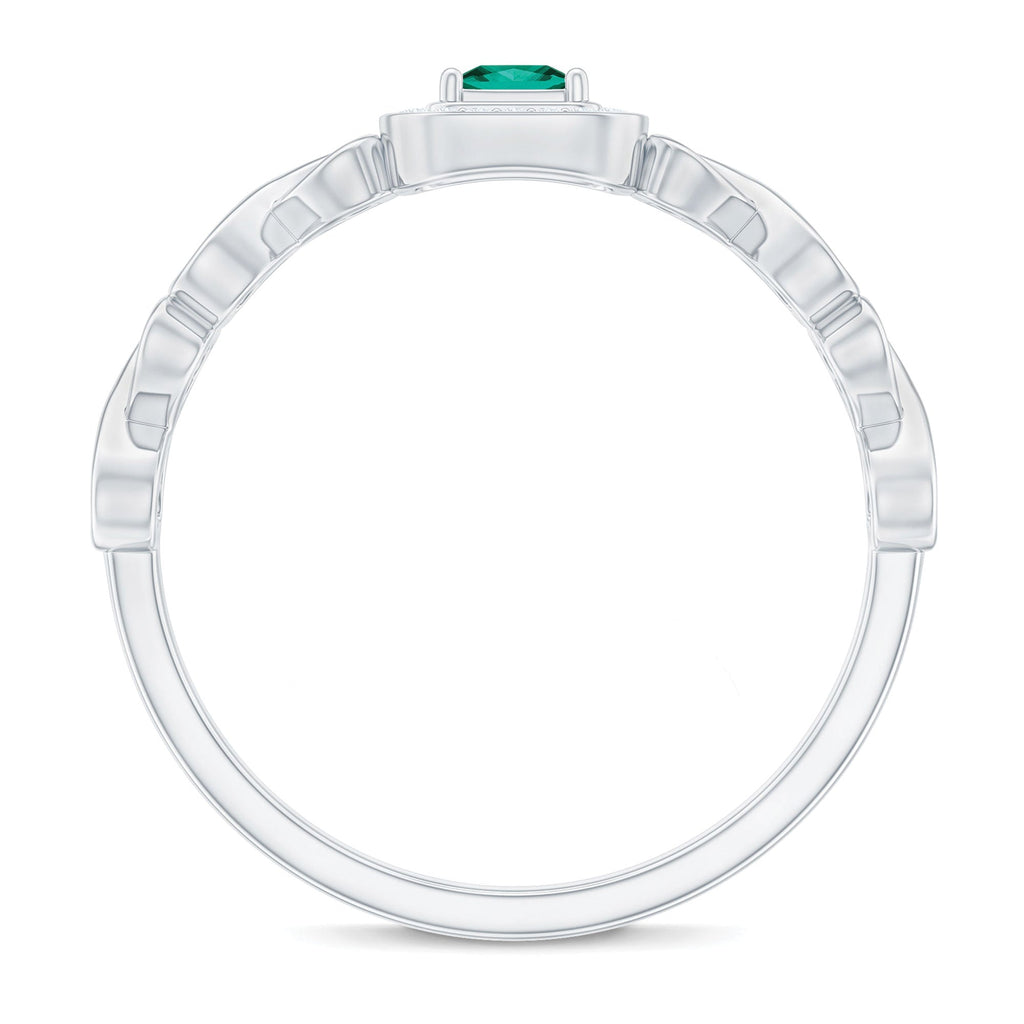 Lab Grown Emerald Princess Cut Promise Ring with Diamond Halo