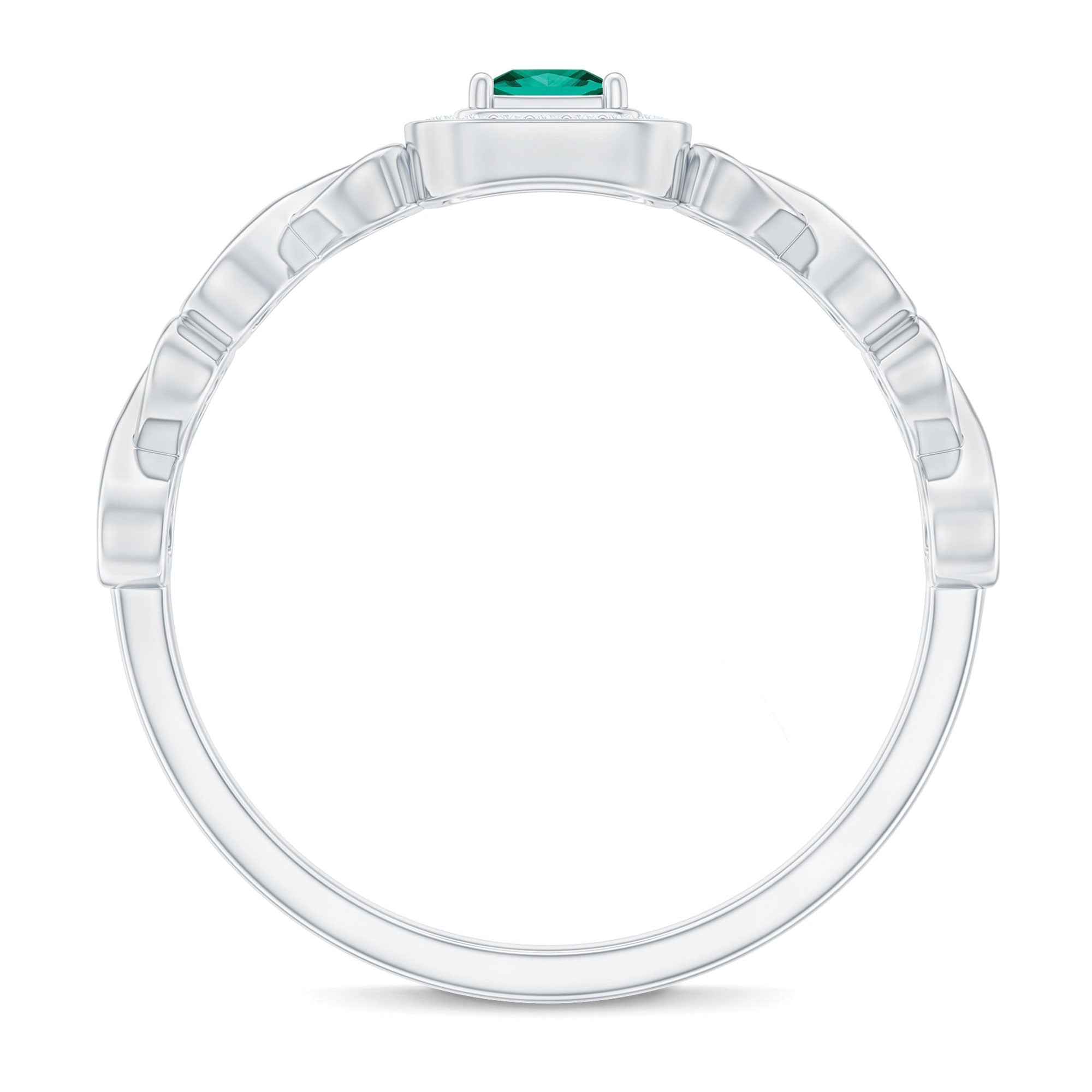 Lab Grown Emerald Princess Cut Promise Ring with Diamond Halo