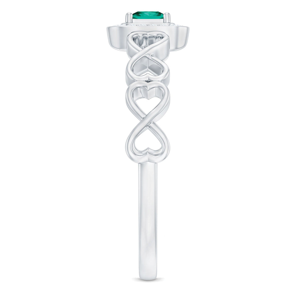 Lab Grown Emerald Princess Cut Promise Ring with Diamond Halo