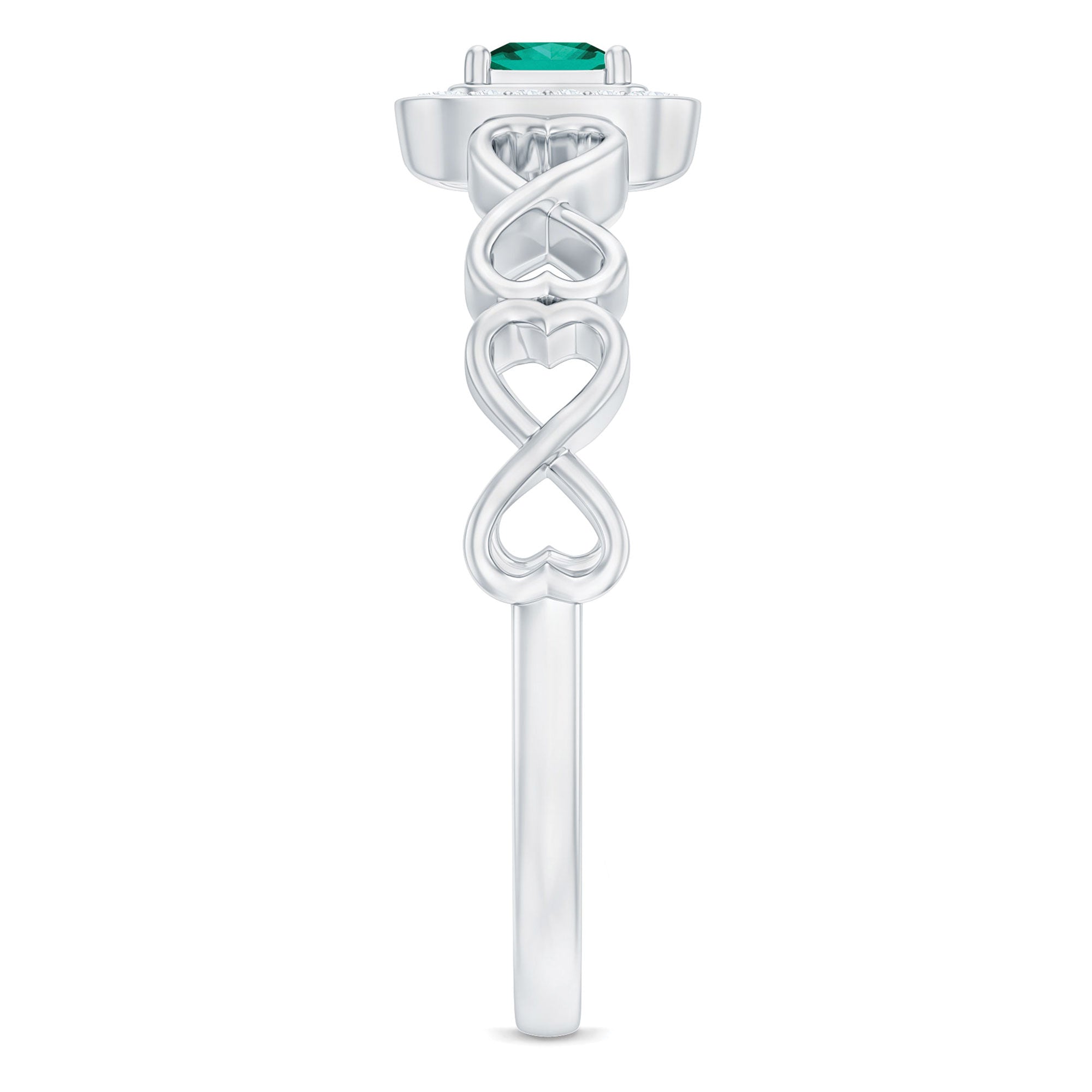 Lab Grown Emerald Princess Cut Promise Ring with Diamond Halo