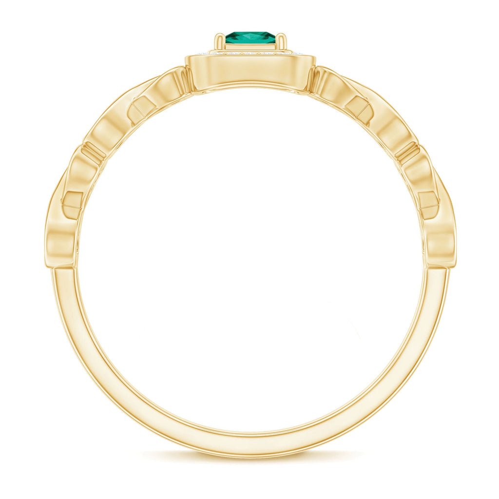 Lab Grown Emerald Princess Cut Promise Ring with Diamond Halo
