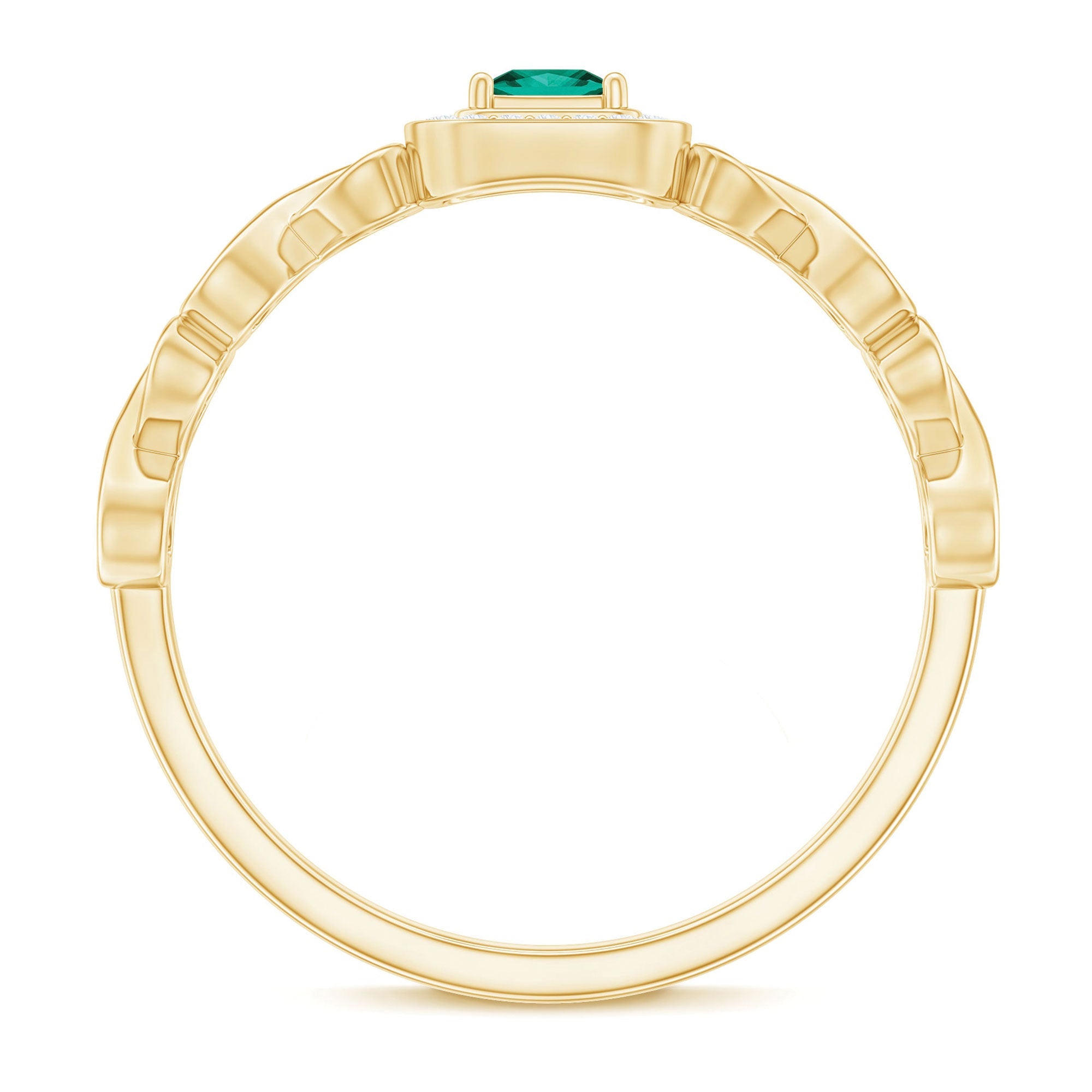 Lab Grown Emerald Princess Cut Promise Ring with Diamond Halo