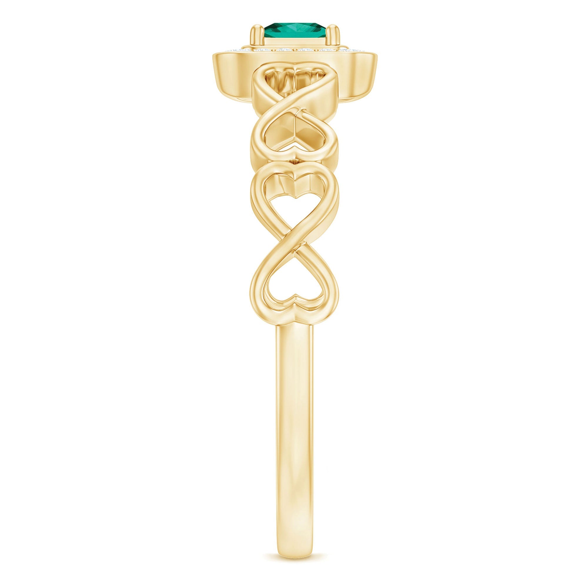 Lab Grown Emerald Princess Cut Promise Ring with Diamond Halo