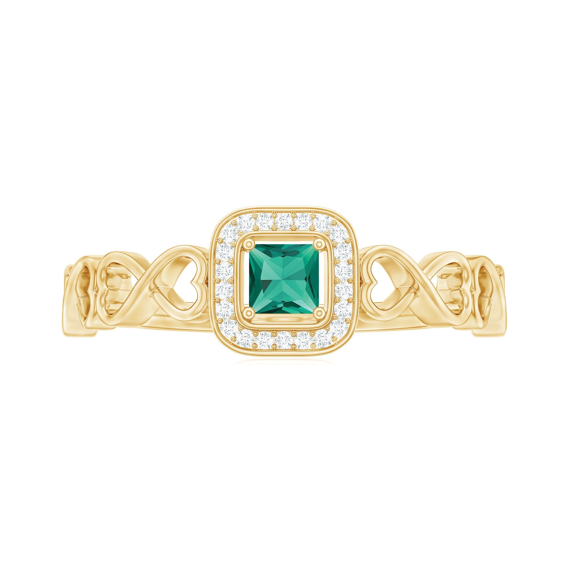 Lab Grown Emerald Princess Cut Promise Ring with Diamond Halo