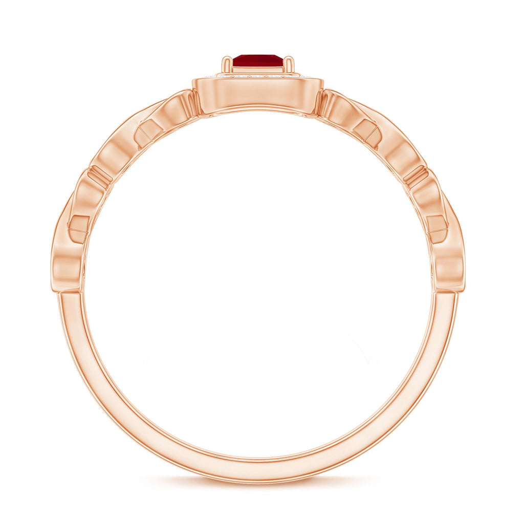 Natural Princess Cut Ruby Diamond Promise Ring with Infinity Shank