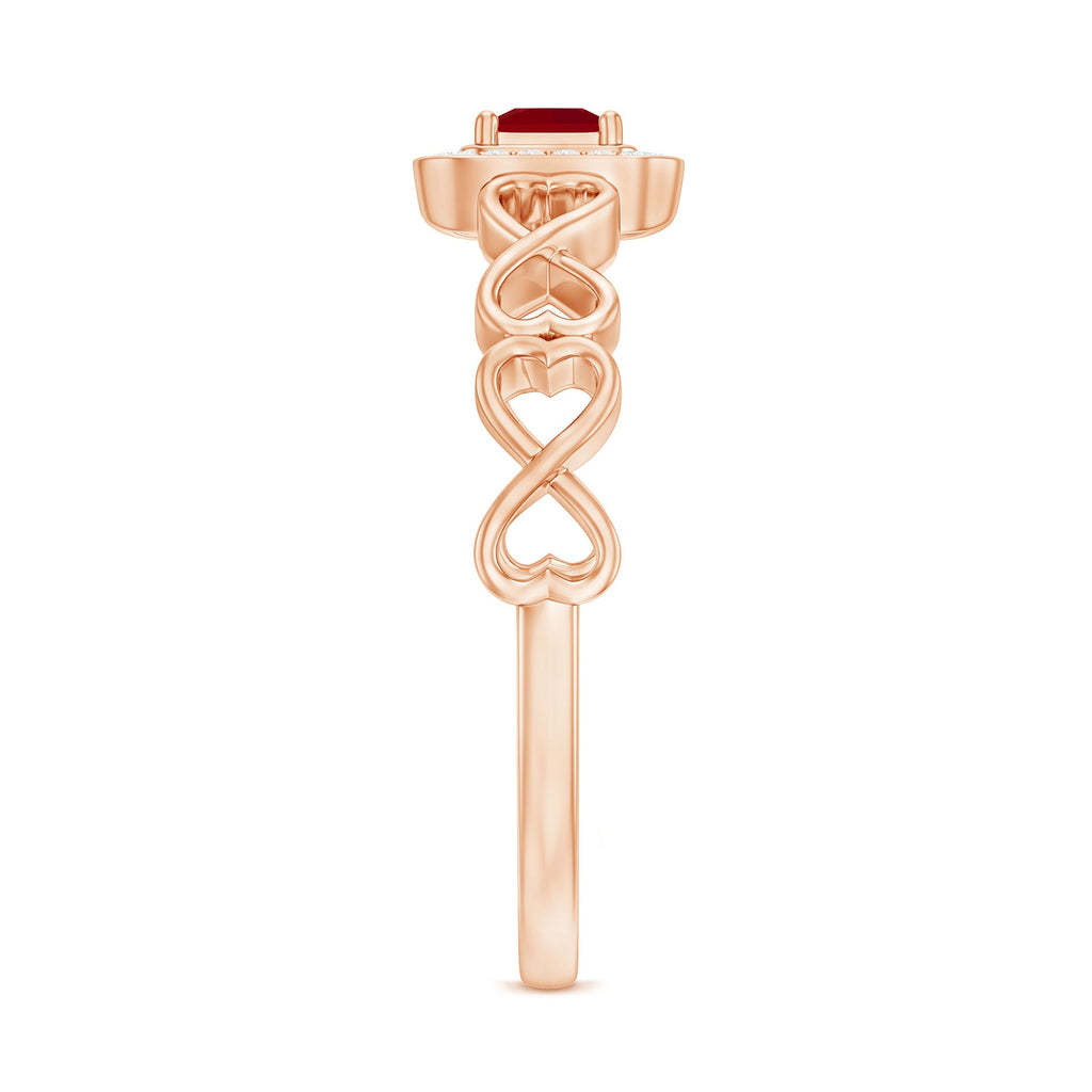 Natural Princess Cut Ruby Diamond Promise Ring with Infinity Shank