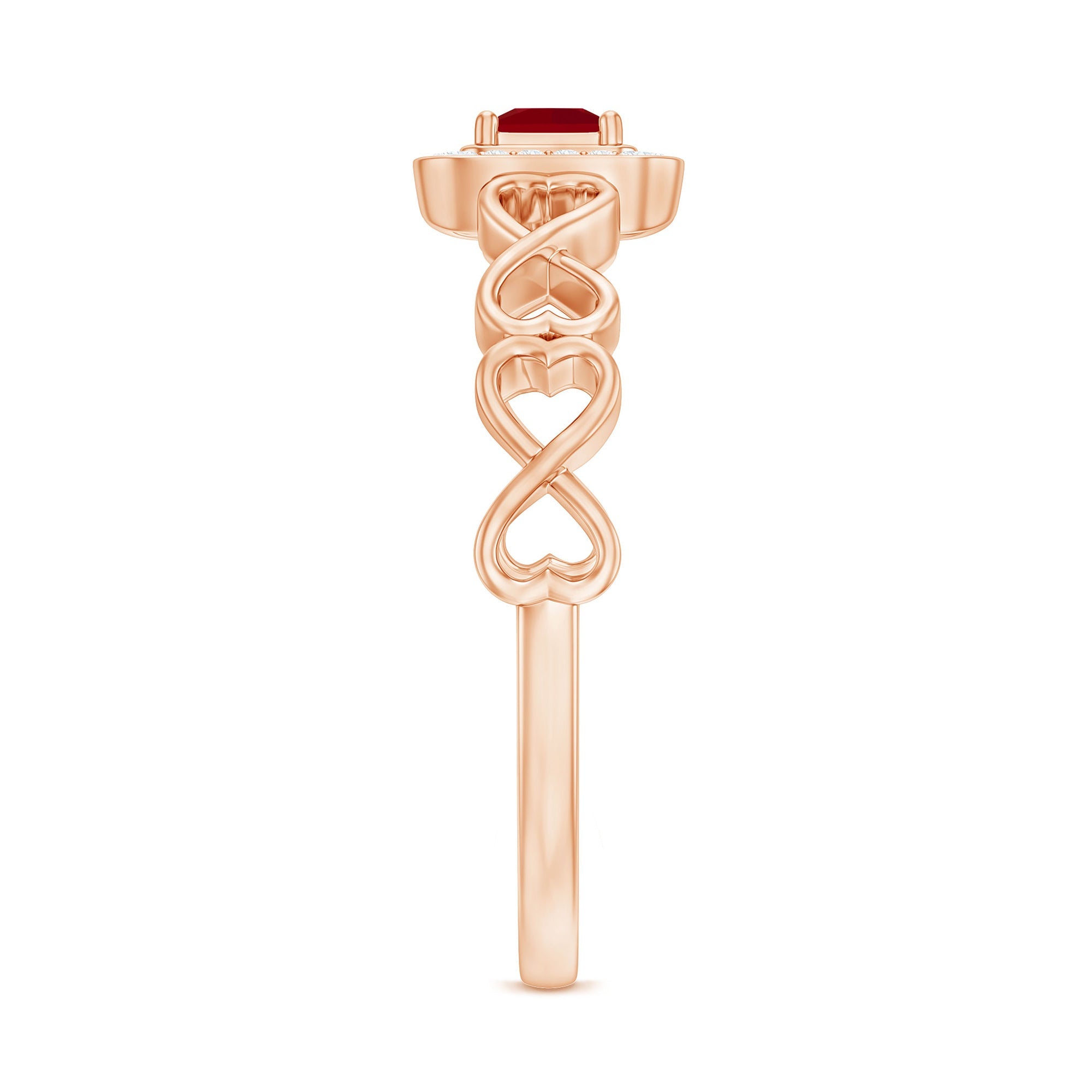 Natural Princess Cut Ruby Diamond Promise Ring with Infinity Shank