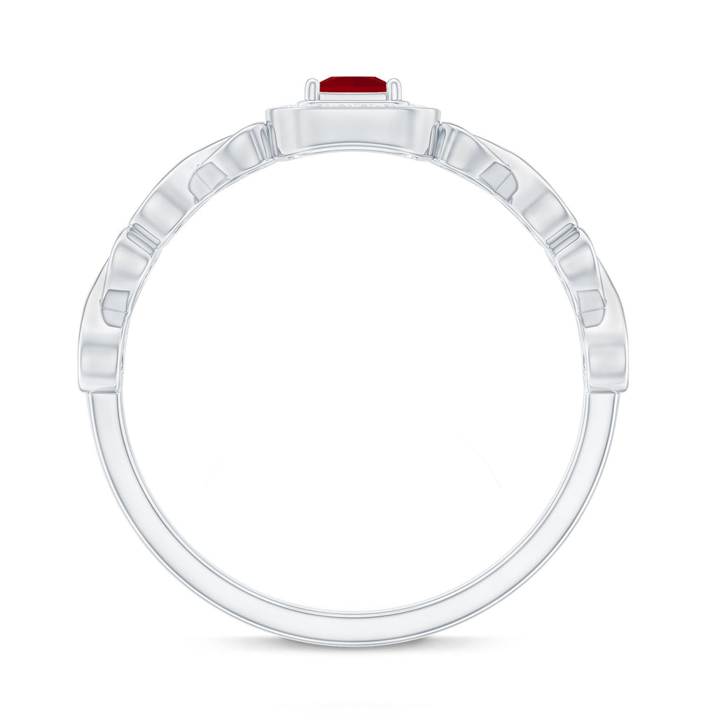 Natural Princess Cut Ruby Diamond Promise Ring with Infinity Shank
