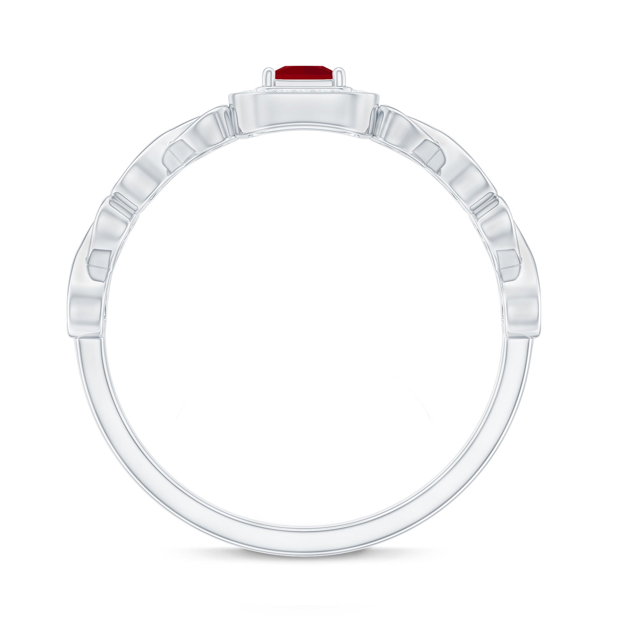 Natural Princess Cut Ruby Diamond Promise Ring with Infinity Shank