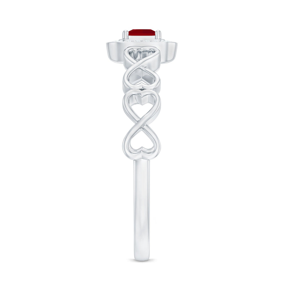 Natural Princess Cut Ruby Diamond Promise Ring with Infinity Shank