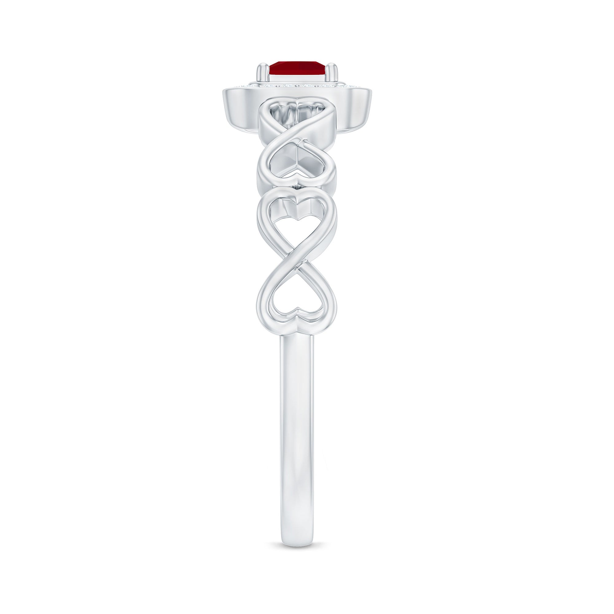 Natural Princess Cut Ruby Diamond Promise Ring with Infinity Shank
