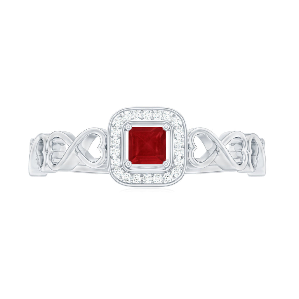 Natural Princess Cut Ruby Diamond Promise Ring with Infinity Shank