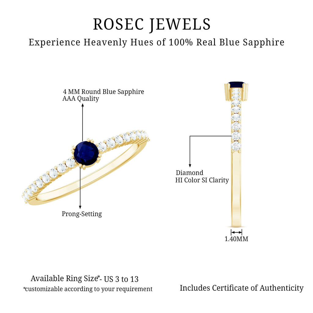 Genuine Blue Sapphire Promise Ring with Diamond