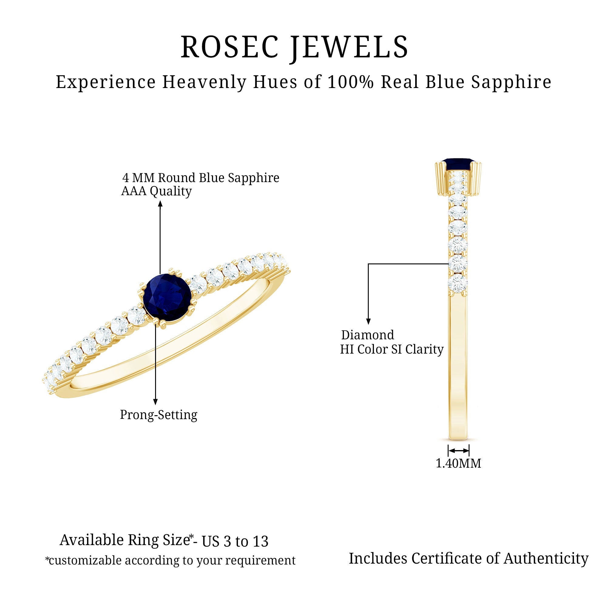 Genuine Blue Sapphire Promise Ring with Diamond