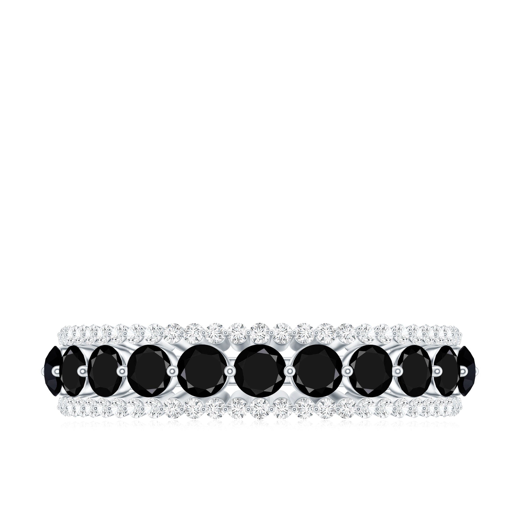 Natural Black Spinel Diamond Half Eternity Ring for Anniversary