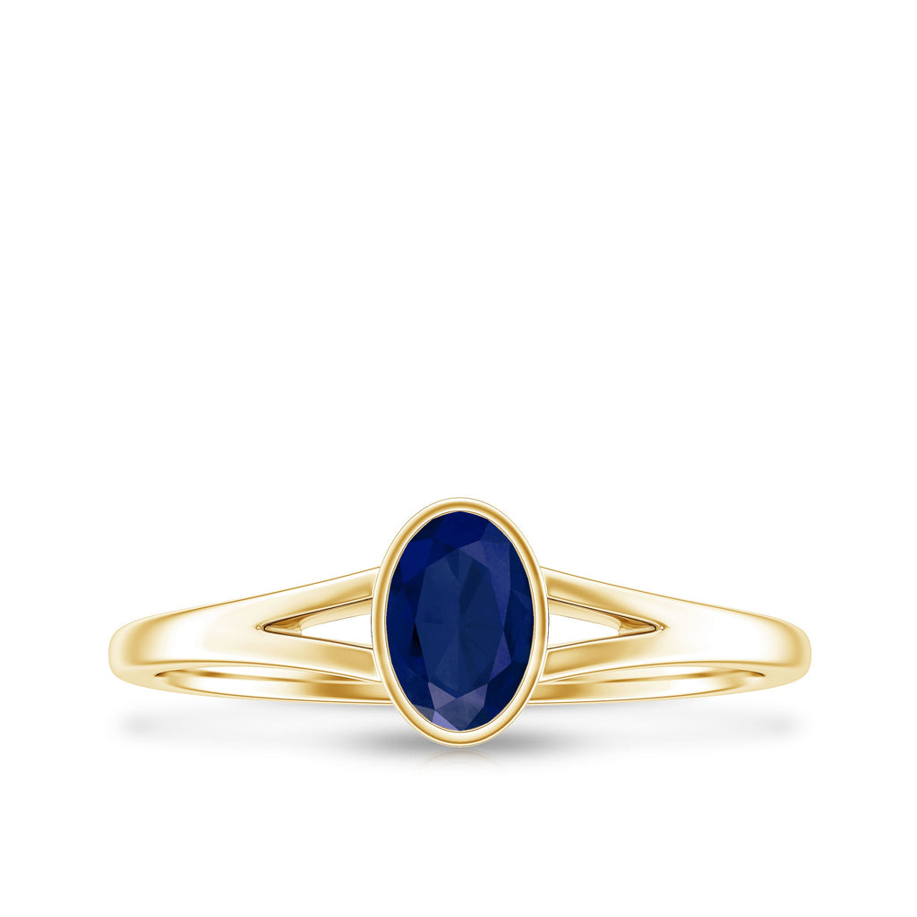 Natural 0.6 Carat Oval Shape Blue Sapphire Promise Ring with Split Shank