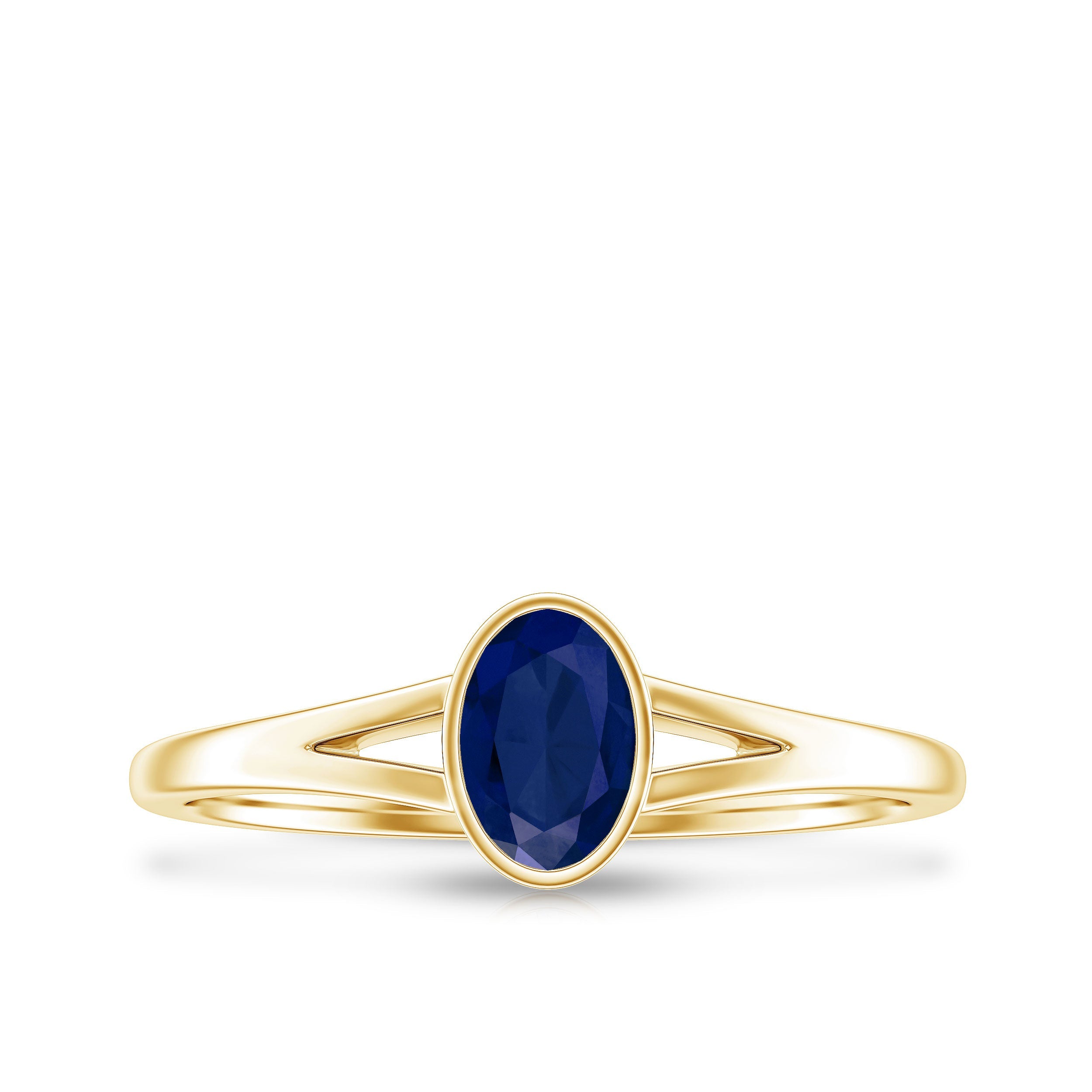 Natural 0.6 Carat Oval Shape Blue Sapphire Promise Ring with Split Shank