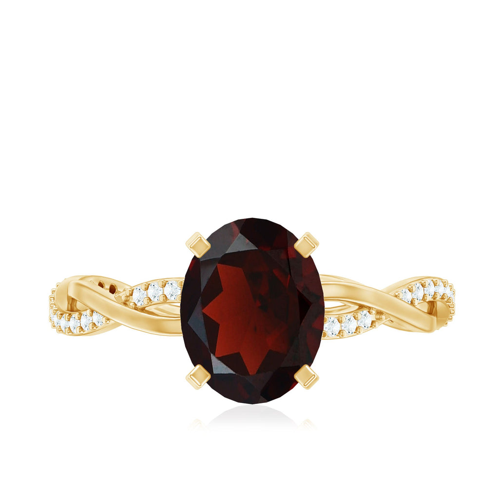 Natural 8X10mm Garnet Big Engagement Ring with Diamond Braided Shank