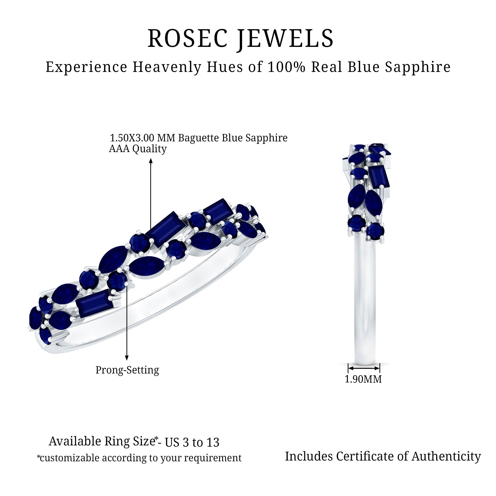 Natural Blue Sapphire Half Eternity Anniversary Ring for Women