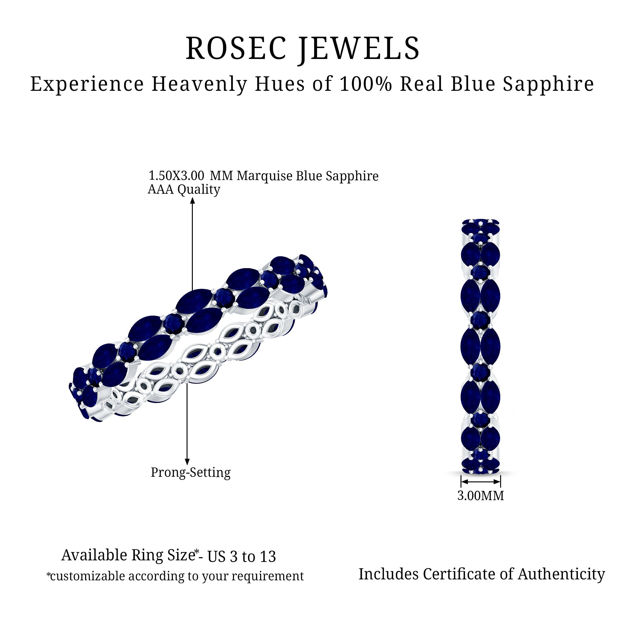 Contemporary Marquise and Round Blue Sapphire Full Eternity Ring