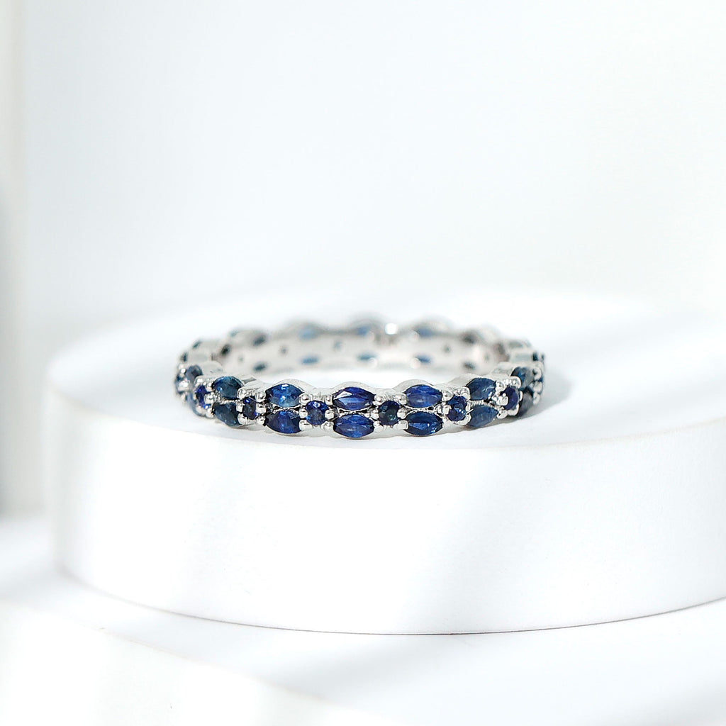 Contemporary Marquise and Round Blue Sapphire Full Eternity Ring