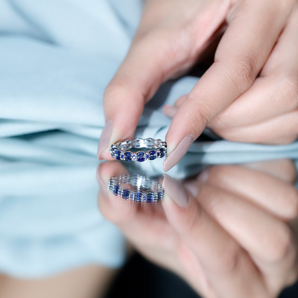 Contemporary Marquise and Round Blue Sapphire Full Eternity Ring