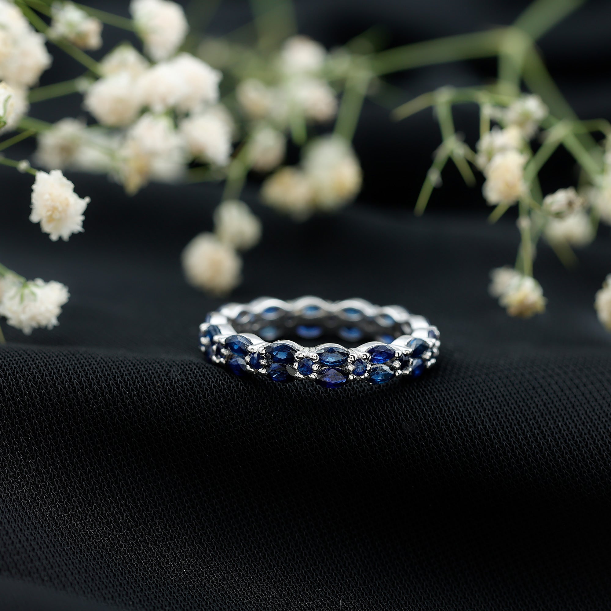 Contemporary Marquise and Round Blue Sapphire Full Eternity Ring