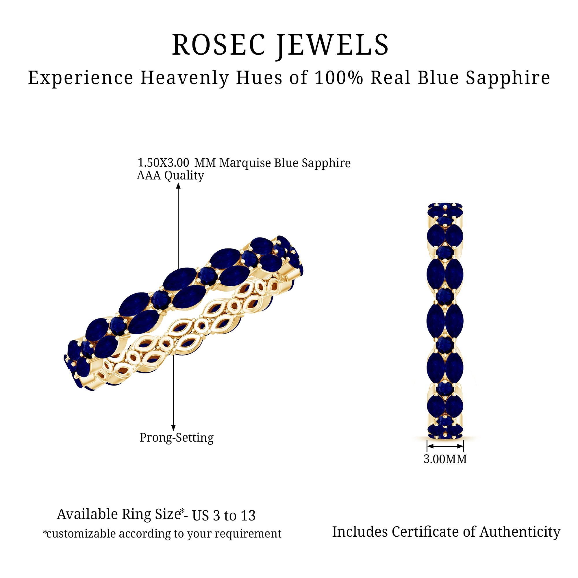 Contemporary Marquise and Round Blue Sapphire Full Eternity Ring