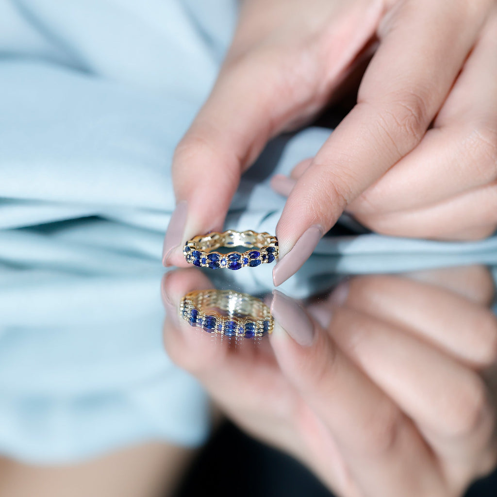 Contemporary Marquise and Round Blue Sapphire Full Eternity Ring
