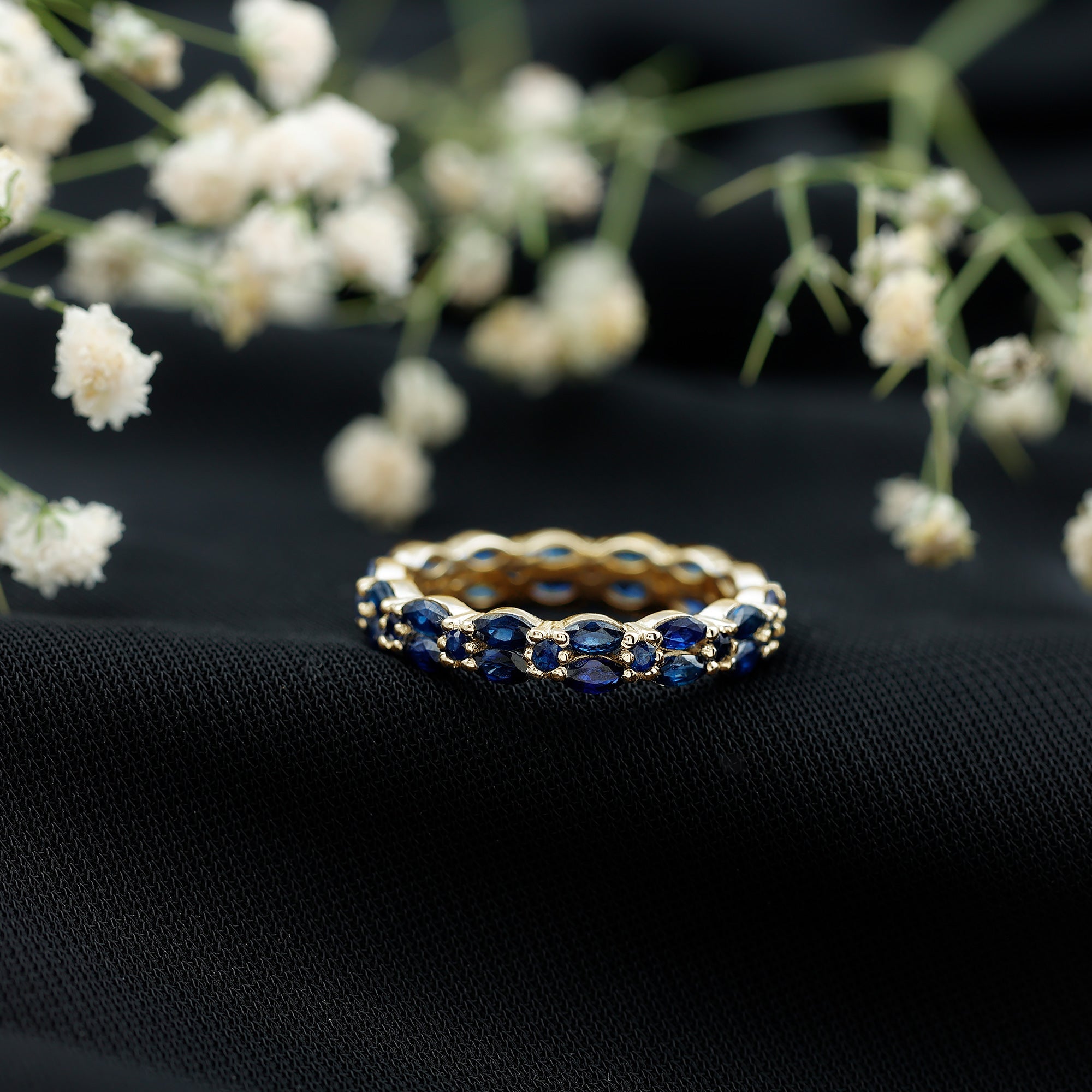 Contemporary Marquise and Round Blue Sapphire Full Eternity Ring
