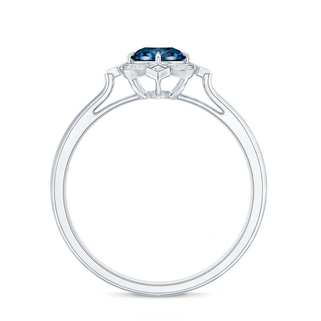 Round Cut London Blue Topaz and Diamond Flower Engagement Ring