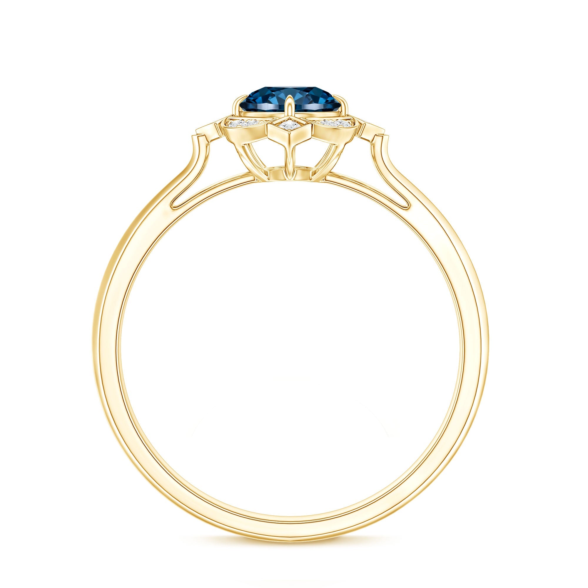 Round Cut London Blue Topaz and Diamond Flower Engagement Ring