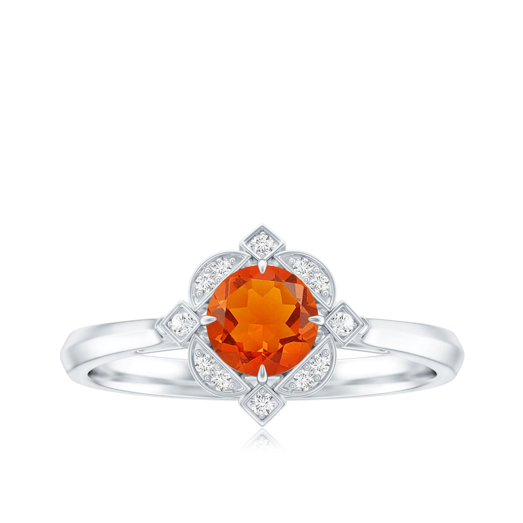 1/2 CT Vintage Fire Opal and Diamond Engagement Ring