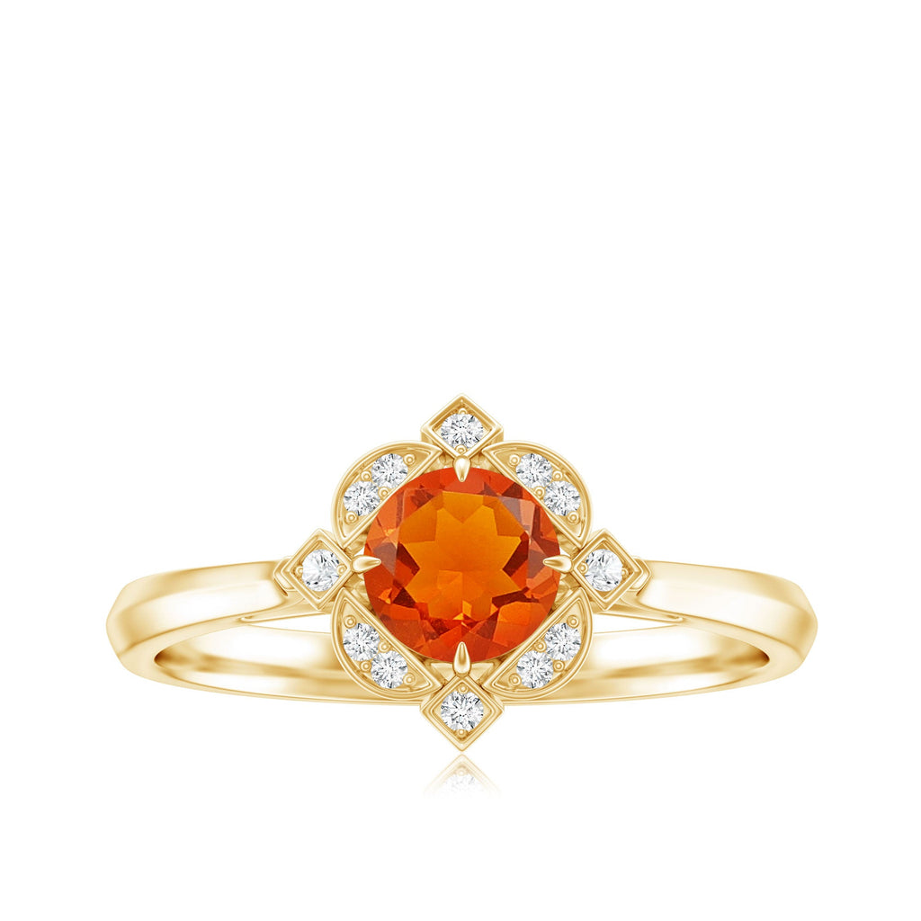 1/2 CT Vintage Fire Opal and Diamond Engagement Ring