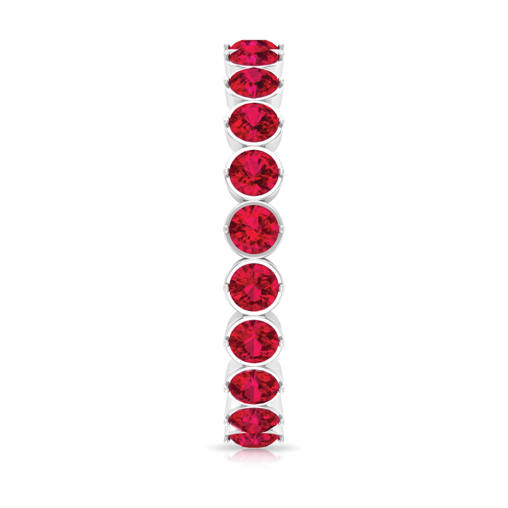 Round Lab Created Ruby Full Eternity Ring in Prong Setting