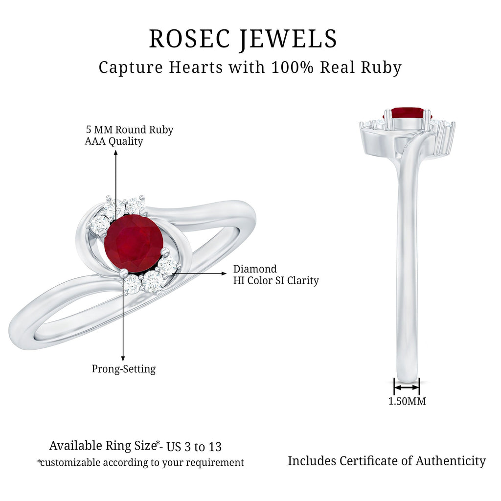 Genuine Ruby and Diamond Bypass Promise Ring